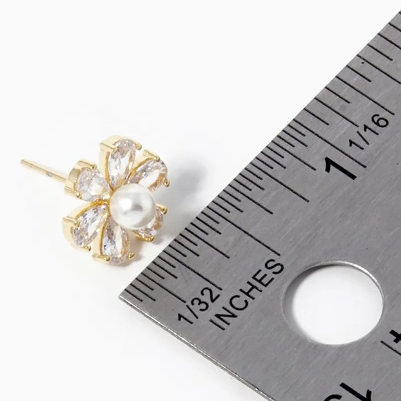 Pink Lemonade Jewelry Jewelry - Pink Lemonade 18K Gold Dipped Pearl Cubic Zirconia Pave Flower Sterling Studs